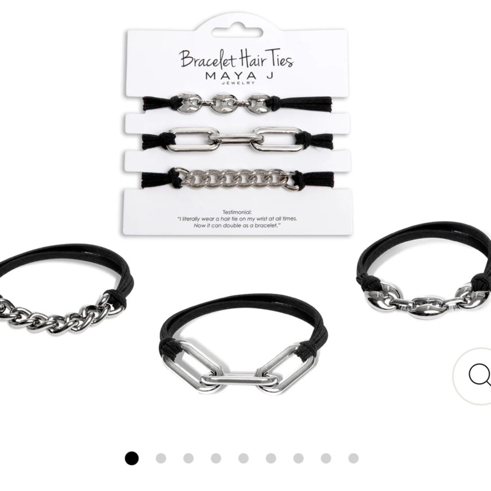 NWT Bracelet Hair Ties - White Chain Links with Black Cord Maya J Jewelry